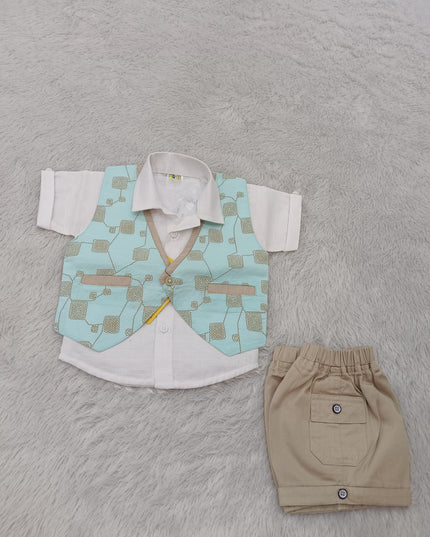 BOYS SET CODE-A397 Boys Ethnic Waistcoat Set with Shirt & Shorts – Stylish Party Wear Outfit
