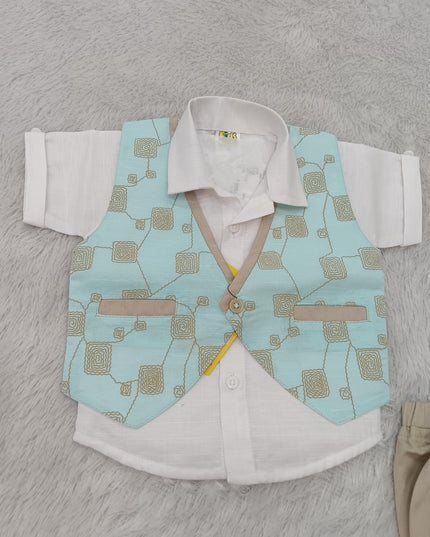 BOYS SET CODE-A397 Boys Ethnic Waistcoat Set with Shirt & Shorts – Stylish Party Wear Outfit