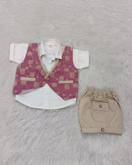 BOYS SET CODE-A397 Boys Ethnic Waistcoat Set with Shirt & Shorts – Stylish Party Wear Outfit