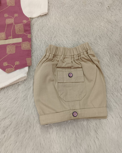 BOYS SET CODE-A397 Boys Ethnic Waistcoat Set with Shirt & Shorts – Stylish Party Wear Outfit