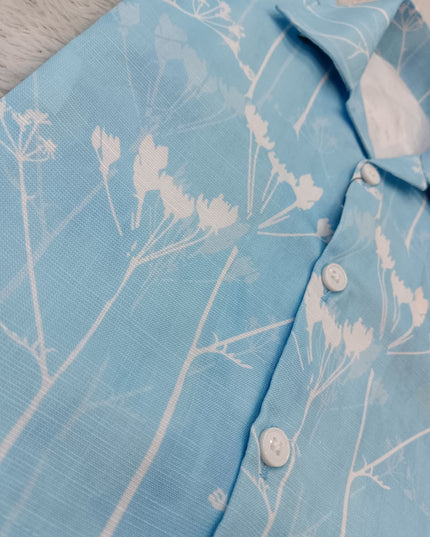 BOYS SET CODE-A398 Boys Light Blue Floral Print Shirt & White Shorts Set