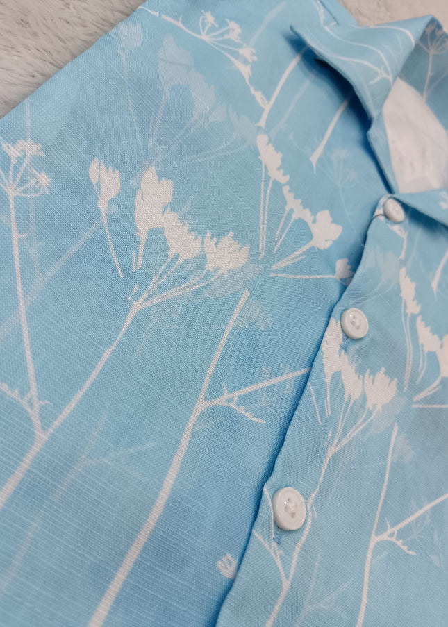BOYS SET CODE-A398 Boys Light Blue Floral Print Shirt & White Shorts Set