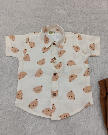 BOYS SET CODE-A399 Baby Boy Bear Print Shirt & Shorts Set | Cotton Casual Outfit