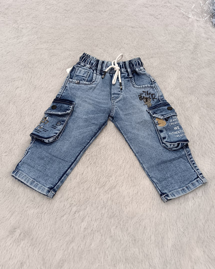 BOYS JEANS CODE-A412 Boys Blue Denim Cargo Jeans with Utility Pockets | He And She Kidswear