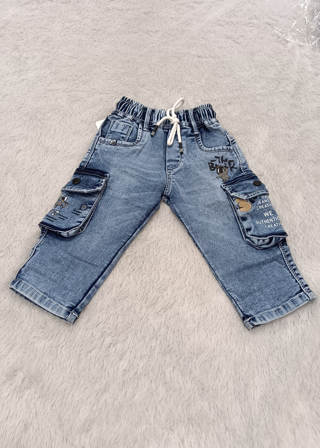 BOYS JEANS CODE-A412 Boys Blue Denim Cargo Jeans with Utility Pockets | He And She Kidswear
