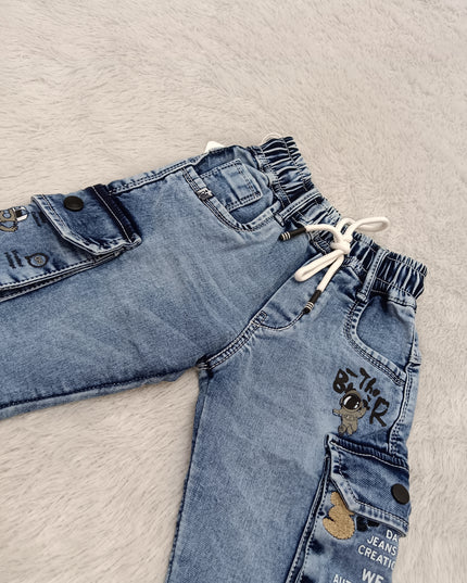 BOYS JEANS CODE-A412 Boys Blue Denim Cargo Jeans with Utility Pockets | He And She Kidswear