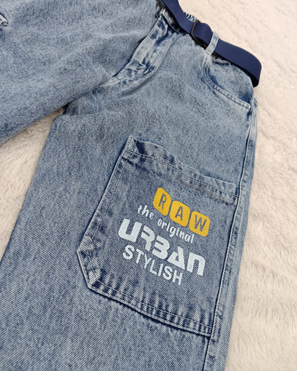 BOYS JEANS CODE-A411 Boys Light Blue Cargo Jeans | Stylish Regular Fit Denim Jeans for Kids – He And She