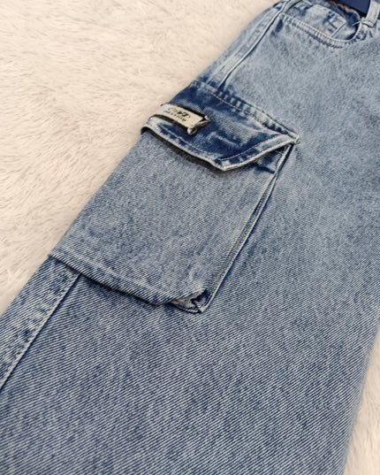 BOYS JEANS CODE-A411 Boys Light Blue Cargo Jeans | Stylish Regular Fit Denim Jeans for Kids – He And She