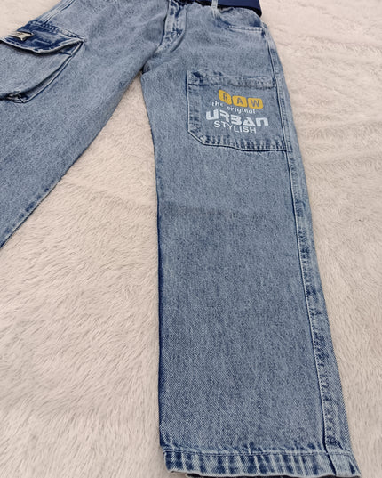 BOYS JEANS CODE-A411 Boys Light Blue Cargo Jeans | Stylish Regular Fit Denim Jeans for Kids – He And She