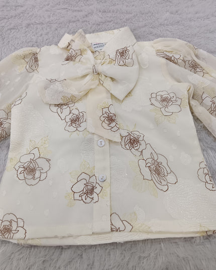 GIRLS SET CODE-A413 Girls Floral Printed Shirt & Brown Palazzo Set | Stylish Party Wear Co-Ord Set