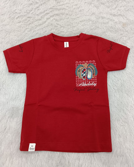 BOYS TSHIRT CODE-A375 Boys Maroon Printed T-Shirt | Stylish Graphic Half Sleeve Cotton Tee