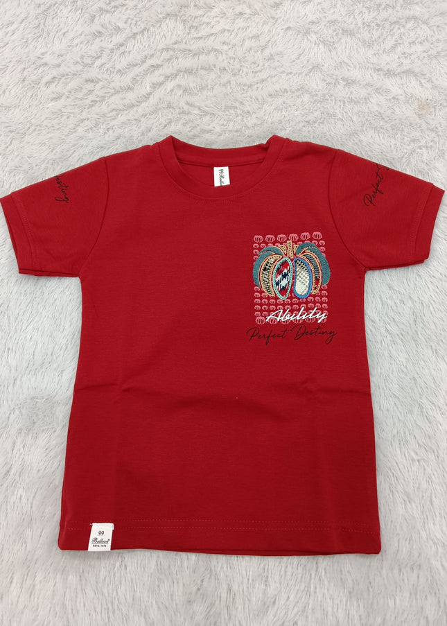 BOYS TSHIRT CODE-A375 Boys Maroon Printed T-Shirt | Stylish Graphic Half Sleeve Cotton Tee