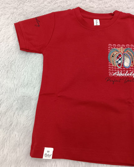 BOYS TSHIRT CODE-A375 Boys Maroon Printed T-Shirt | Stylish Graphic Half Sleeve Cotton Tee