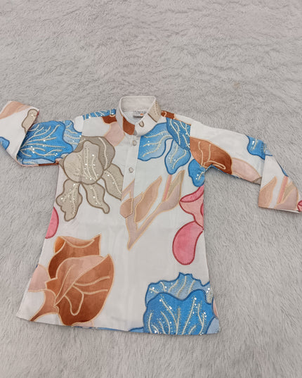 BOYS KURTA SET CODE-A414 Boys Printed Kurta Pajama Set with Floral Embroidery | He And She