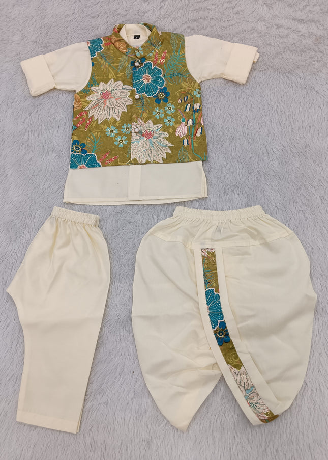 BOYS DHOTI SET CODE-A415 Boys Koti with Kurta Pant & Dhoti Combo Set – Floral Ethnic Wear