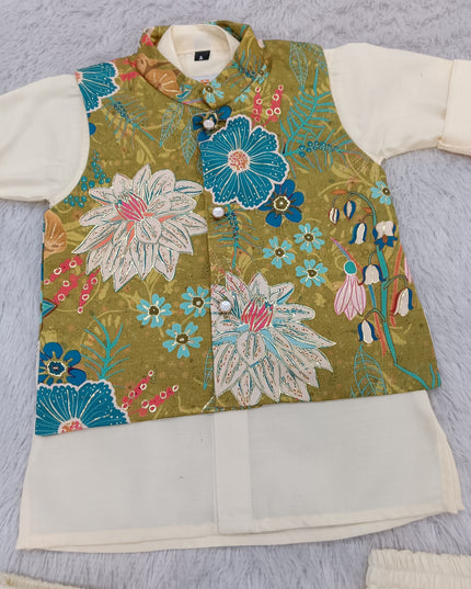 BOYS DHOTI SET CODE-A415 Boys Koti with Kurta Pant & Dhoti Combo Set – Floral Ethnic Wear