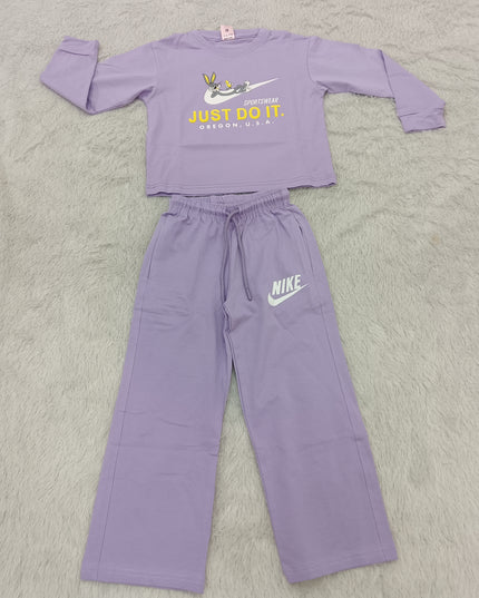 GIRLS CODINATE CODE-A405 Girls Lavender Sweatshirt & Wide Leg Jogger Co-Ord Set | Kids Casual Sportswear Outfit