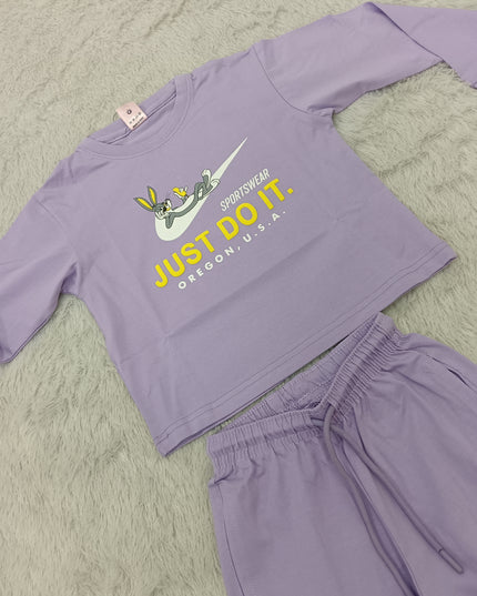 GIRLS CODINATE CODE-A405 Girls Lavender Sweatshirt & Wide Leg Jogger Co-Ord Set | Kids Casual Sportswear Outfit