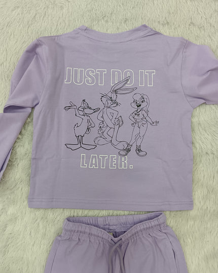 GIRLS CODINATE CODE-A405 Girls Lavender Sweatshirt & Wide Leg Jogger Co-Ord Set | Kids Casual Sportswear Outfit