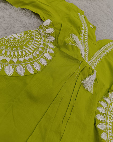 GIRLS GHARARA SET CODE-A387 Girls Lime Green Embroidered Kurta Palazzo Set | Traditional Ethnic Wear for Kids | He and She