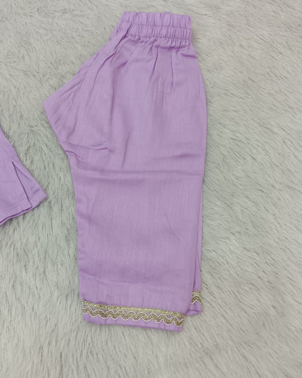GIRLS KURTI PENT CODE-A386 Girls Lavender Kurta Pant Set with Golden Lace | Ethnic Wear for Girls