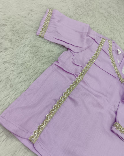 GIRLS KURTI PENT CODE-A386 Girls Lavender Kurta Pant Set with Golden Lace | Ethnic Wear for Girls