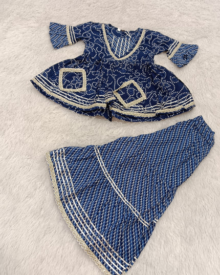 GIRLS GHARARA SET CODE-A384 Girls Navy Blue Bandhani Garara Set | Ethnic Festive Wear – He And She