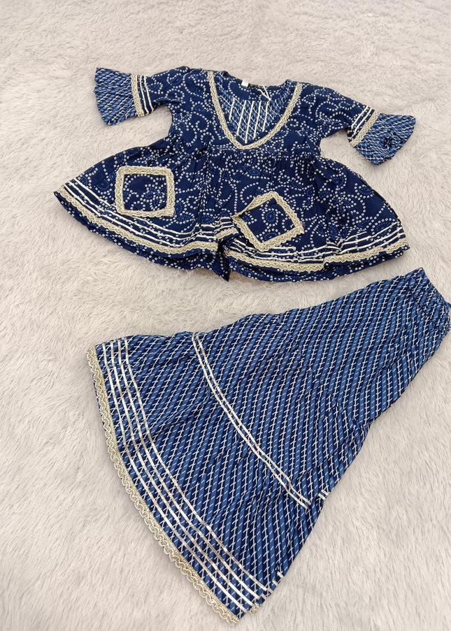 GIRLS GHARARA SET CODE-A384 Girls Navy Blue Bandhani Garara Set | Ethnic Festive Wear – He And She