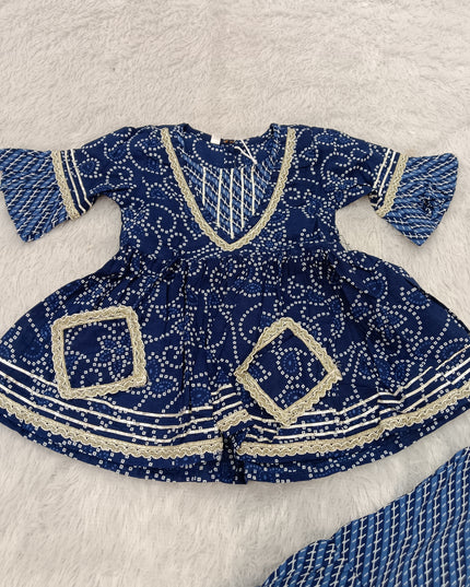 GIRLS GHARARA SET CODE-A384 Girls Navy Blue Bandhani Garara Set | Ethnic Festive Wear – He And She