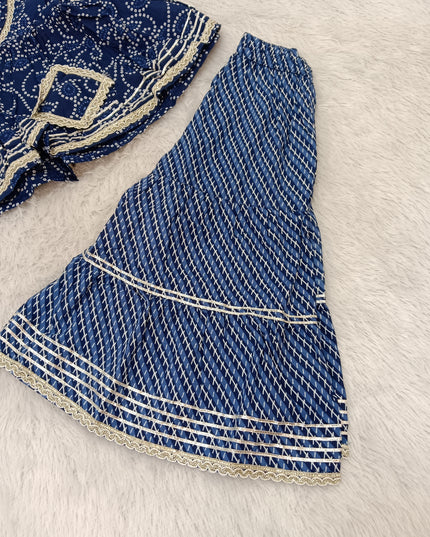 GIRLS GHARARA SET CODE-A384 Girls Navy Blue Bandhani Garara Set | Ethnic Festive Wear – He And She