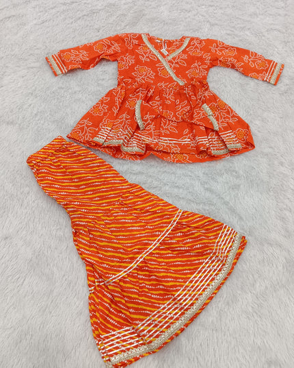 GIRLS GHARARA SET CODE-A385 Girls Orange Bandhani Printed Garara Plazzo Set | Traditional Ethnic Wear for Kids