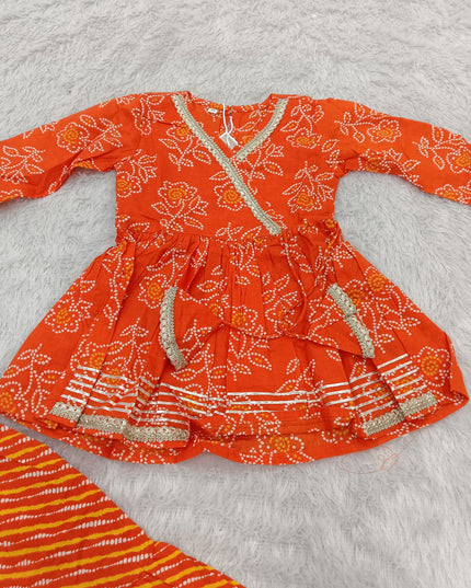 GIRLS GHARARA SET CODE-A385 Girls Orange Bandhani Printed Garara Plazzo Set | Traditional Ethnic Wear for Kids