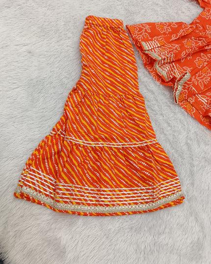 GIRLS GHARARA SET CODE-A385 Girls Orange Bandhani Printed Garara Plazzo Set | Traditional Ethnic Wear for Kids