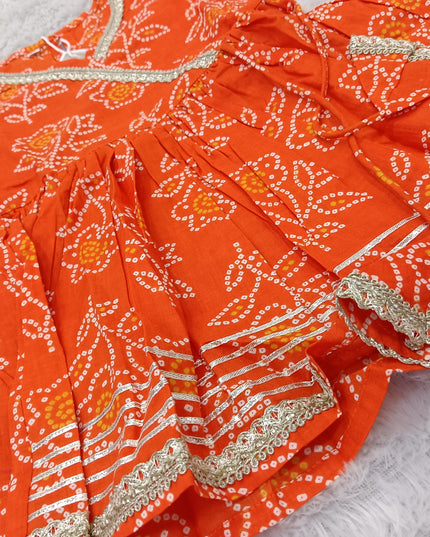 GIRLS GHARARA SET CODE-A385 Girls Orange Bandhani Printed Garara Plazzo Set | Traditional Ethnic Wear for Kids