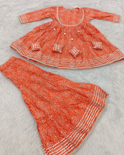 GIRLS GHARARA SET CODE-A383 Girls Orange Printed Garara Set | Traditional Ethnic Wear for Kids | He And She
