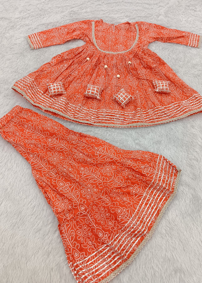GIRLS GHARARA SET CODE-A383 Girls Orange Printed Garara Set | Traditional Ethnic Wear for Kids | He And She