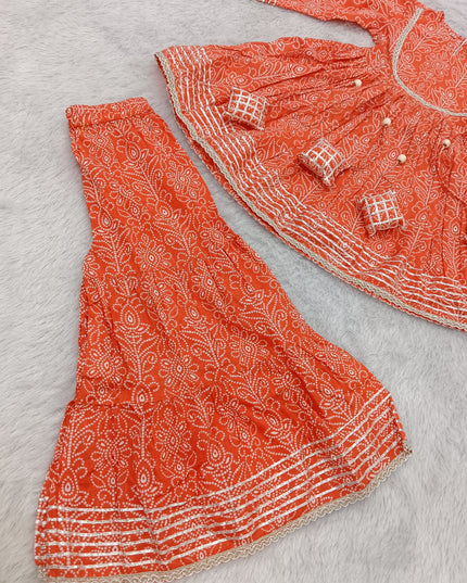 GIRLS GHARARA SET CODE-A383 Girls Orange Printed Garara Set | Traditional Ethnic Wear for Kids | He And She