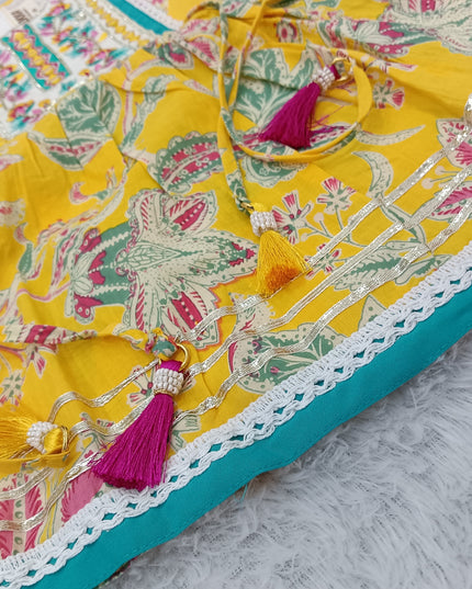 GIRLS GHARARA SET CODE-A379 Girls Yellow Floral Printed Palazzo Gharara Set | Ethnic Festive Wear