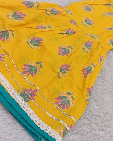 GIRLS GHARARA SET CODE-A379 Girls Yellow Floral Printed Palazzo Gharara Set | Ethnic Festive Wear