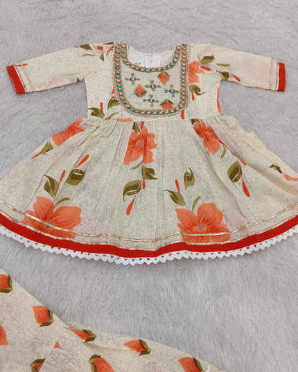 GIRLS GHARARA SET CODE-A378 Girls Floral Printed Palazzo Garara Set with Embroidered Kurti | He And She