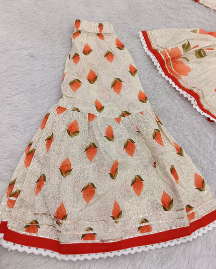 GIRLS GHARARA SET CODE-A378 Girls Floral Printed Palazzo Garara Set with Embroidered Kurti | He And She