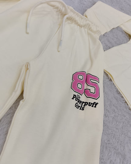 GIRLS CODINATE CODE-A403 Girls Cream Powerpuff Girls Printed Full Sleeve Co-Ord Set | Stylish Casual Outfit