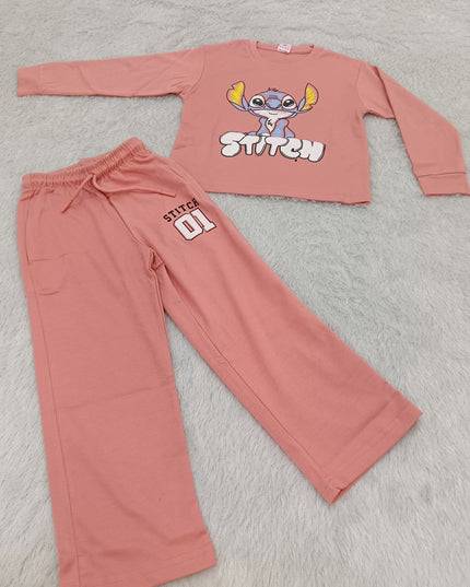 GIRLS CODINATE CODE-A402 Girls Peach Printed Cord Set | Full Sleeve Top & Wide Leg Pants | He and She