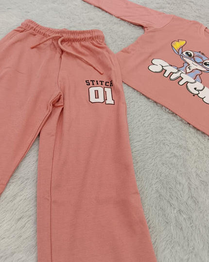 GIRLS CODINATE CODE-A402 Girls Peach Printed Cord Set | Full Sleeve Top & Wide Leg Pants | He and She