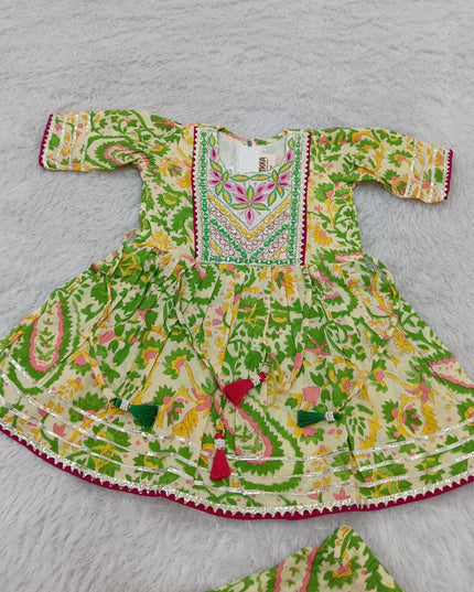 GIRLS GHARARA SET CODE-A380 Girls Green Floral Printed Gharara Set | Festive Ethnic Wear for Girls | He And She