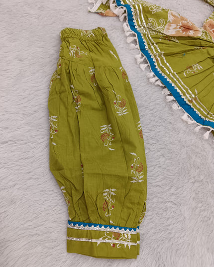 GIRLS PATIYALA SET CODE-A381 Girls Green Floral Printed Gharara Set | Ethnic Festive Wear | He And She