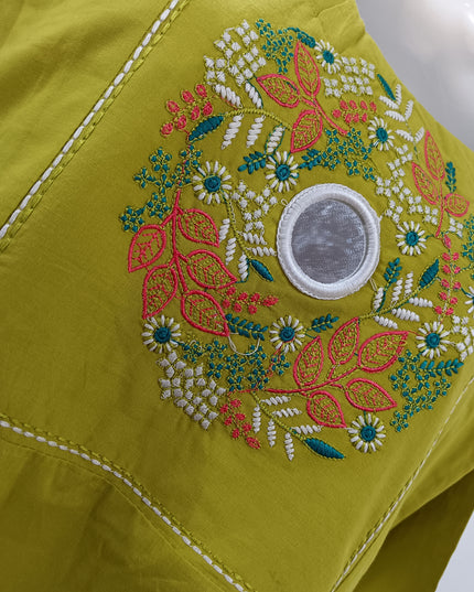 LADIES KURTI SET CODE-A408 Women’s Mustard Yellow & Brown Embroidered Kurta Palazzo Set | Floral Ethnic Wear