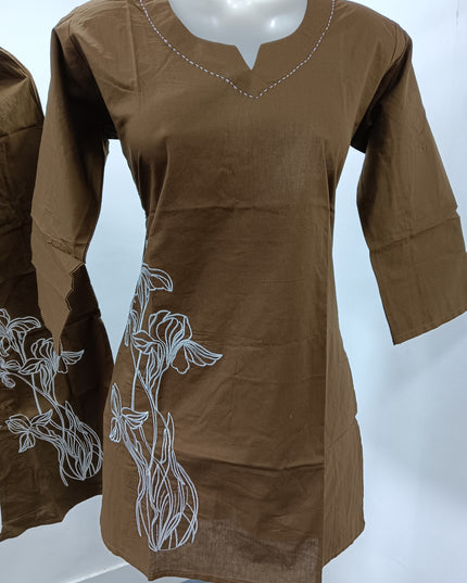 LADIES KURTI SET CODE-A410 Women’s Embroidered Kurta Pant Set | Floral Thread Work Straight Kurti with Wide Leg Pants