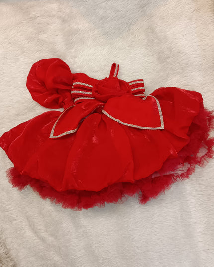 GIRLS FROCK CODE-423 Red Party Wear Dress for Girls | Bow & Rose Design