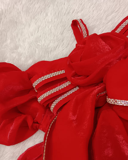 GIRLS FROCK CODE-423 Red Party Wear Dress for Girls | Bow & Rose Design